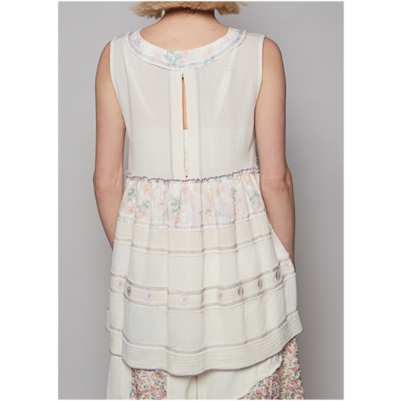 POL Floral Embroidered V neck Reverse Stitch Sleeveless Flowy Tank Top - Picture 5 of 7